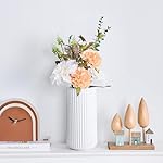 White Ceramic Flower Vase for Pampas Grass, 8 inch Small Decorative Centerpiece Ribbed Vase for Dining Table, Office Desktop, Shelf Bookshelf, Mantel, Entryway, Bathroom, Countertop, Farmhouse, Gift - Image 5
