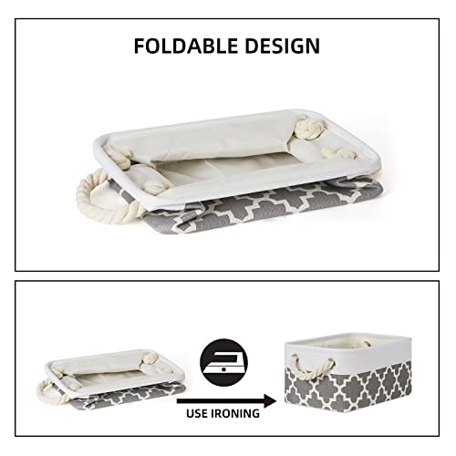 Bidtakay Small Storage Basket Cute Storage Bins Collapsible Fabric Basket Set Of 6 Canvas Organizer Bin Empty Gift Baskets Baby Nursery Toys 11.8 X 7.8 X 5 Inches(White&Quatrefoil Grey) #TOP5