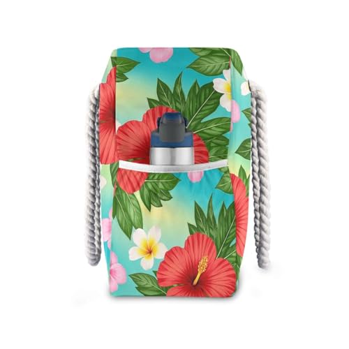 Summer Plumeria Hibiscus Flower Portable travel beach bag with zipper large tote bags for women Good for Travel Pool Swim Beach Vacation Necessities3