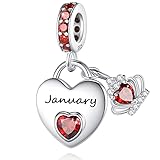 Birthstone Dangle Charms: 925 Sterling Silver Heart Bead Charms for Pandora Bracelets and Necklaces,