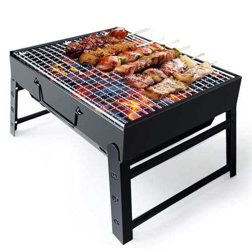 BBQ Barbecue Grill, Portable Foldable Charcoal Grill for Outdoor, Stainless Steel BBQ Tabletop Smoker for Picnic, Garden, Terrace, Camping, Travel, Hiking