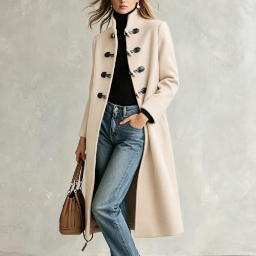 Lainyong Long Coat for Women Casual Toggle Buttons Wool Jackets with Pocket | Winter Plus Size Pea Coats, Fashion Stand Collar Trench Coat, Thicken Warm Outerwear, Oversized Elegant Cardigans - image 3