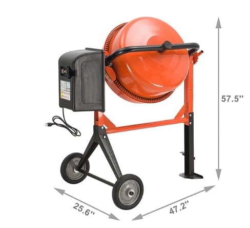 Muhub 5.0 Cu Ft Electric Concrete Mixer, 3/4HP Portable Mortar Cement Concrete Mixer, Portable Wheelbarrow Machine,Power Cement Mixing Tools for Mortar, Stucco, Seeds, Feed(Orange) - Thumbnail 2
