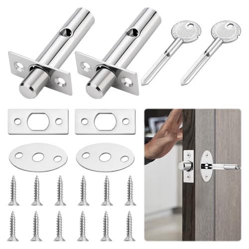 2 PCS Internal Door Lock with Keys,Door Bolts for Internal Doors,Anti-Theft Door Locks Internal,Security Deadbolt Door Lock with Silver Deadbolt for Internal Doors Windows