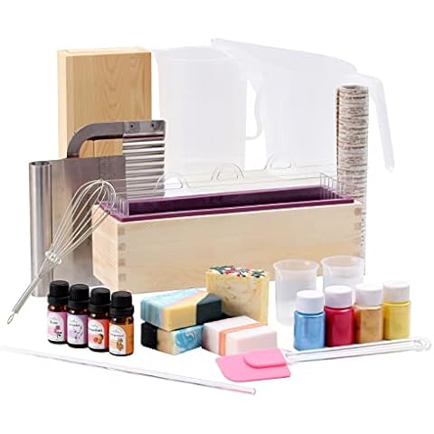 Soap Making Kit for Adults, 1.2 kg Flexible Rectangular Soap DIY Making Mold for Beginners Kit Include Essential Oils, Mica Powder and More Cover