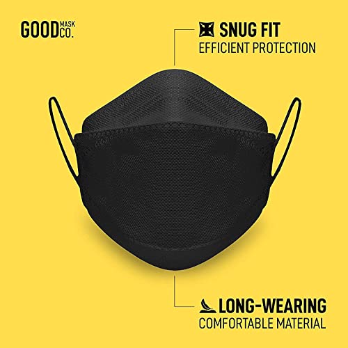 Good Mask Co. Good Comfort KN95 Face Mask, Disposable, Folding, Comfortable, Bulk (25 Pack, Black)