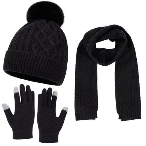 Bonnet d'hiver tricoté en laine anti-froid avec moufles et écharpe pour femme et homme