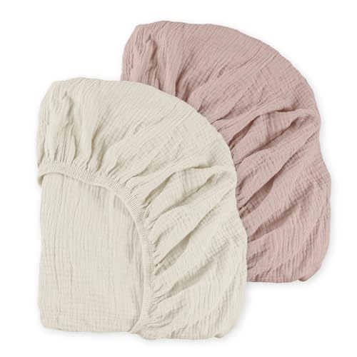 Image of Muslin Mini Crib Sheets, 2 Pack for Baby Boy and Girl, Soft Breathable Stretchy Baby Pack N Play Mattress and Mini Cribs Sheet, Universal Fitted Portable/Mini Crib Mattresses (Gentle Colors)