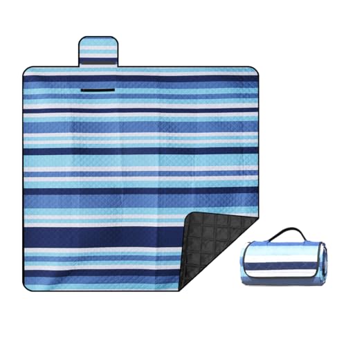 Classic Picnic Blanket,Foldable Outdoor Beach Blanket,Portable Picnic Mat,Waterproof,Sand proof,Machine Washable,Slip Resistant With Carrying Handle for Family,Beach,Hiking,Camping 200x200cm(Blue)