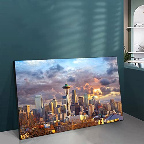 Tomart City Canvas Wall Art Seattle Sunset Skyline Picture Cityscape Painting Poster. Canvas Painting Wall Art Poster For Bedroom Living Room Decor 24X32Inch(60X80Cm) Frame-Style #TOP4