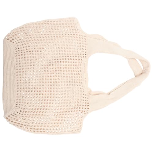 Cabas femme en maille tricotée beige clair de taille moyenne