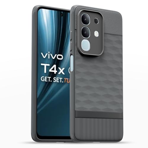 Image of Pikkme Back Cover for Vivo T4x 5G / iQoo Z10x 5G / Vivo Y31 Pro 5G Camera Protection 3D Hexa Cube Design Silicone Protective Bumper Case (Grey)