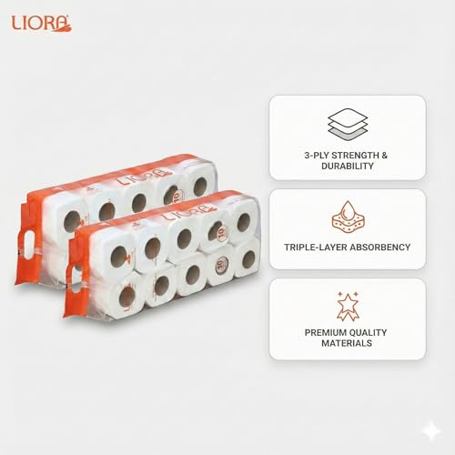 Image of Liora 3 Ply Toilet Tissue Paper Roll 10 in 1, Pack of 2, Soft Toilet Paper Rolls Multi layer, Highly Absorbent Toilet papers Rolls, 235 Pulls /Roll (2,350 Sheets)