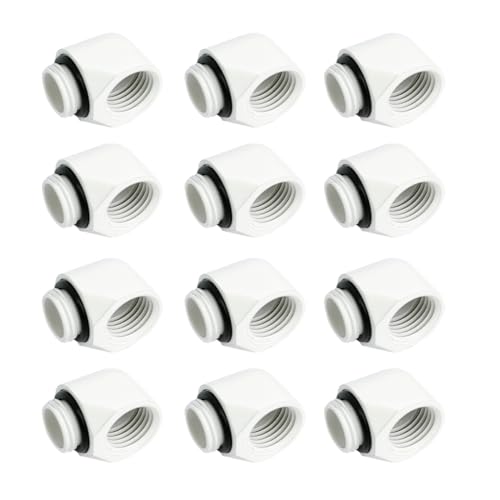 Image of dracaena.io 12-Pack G1 /4 inch Male to Female 90 Angle Elbow Fittings, Brass Water Cooling Connector Adapter for PC Computer Liquid Cooling Loop, Durable Leak-Proof Extender Fitting, White