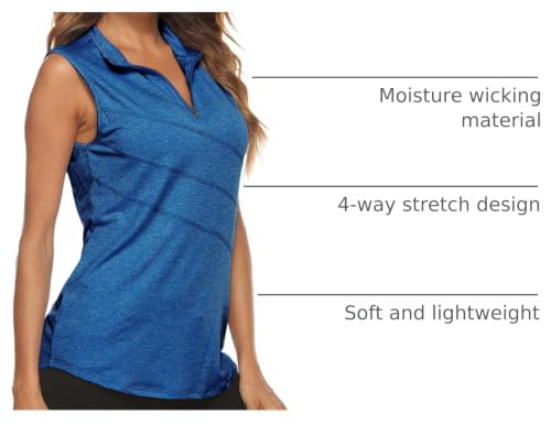 Image of Koscacy Women's Sleeveless Golf Tennis Polo Shirts Zip Up Dry Fit Workout Tank Tops Athletic Shirt