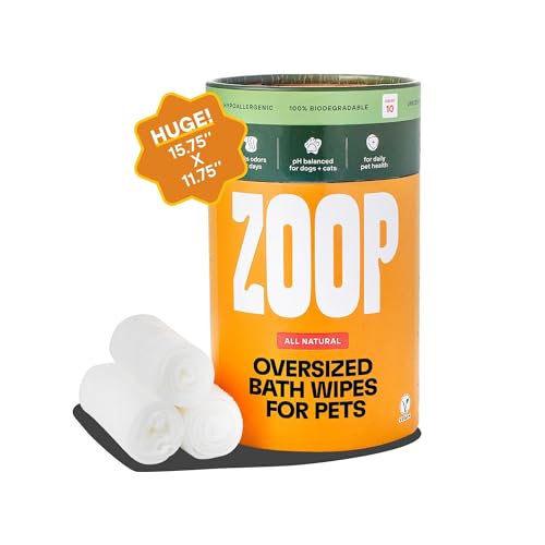 ZOOP XL Pet Wipes for Dogs & Cats – Thick, Huge Bath Wipes for Cleaning, Deodorizing, Conditioning, Wet Dog Wipes for Paws, Butt, Ear, Eye, Face, Whole Body, with Nanosilver-10 Count