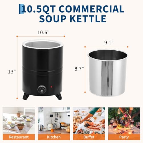 Image of GarveeHome Soup Warmer, 10.5 Qt Commercial Grade Soup Kettle with Swing Lid and Detachable Stainless Steel Insert Pot, Food Warmer with Anti-Scald Handle for Restaurants, Buffet, Catering