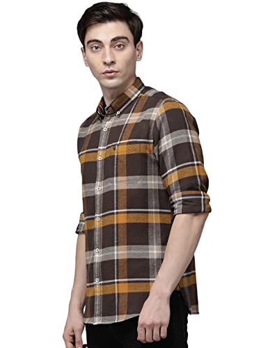 Image of THE BEAR HOUSE Men's Cotton Slim Flannel Button-Down Casual Shirt |Yellow |3XL |TBH-MOIRA-MT-3XL |