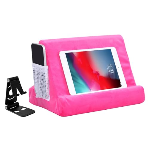 Sttargxing 2pcs Multi-Angle Tablet Holder Cushion Stand with Net Pocket & Black Color Phone Stands Upgraded Tablet Pad Support for Phone Pad Books (Pink)