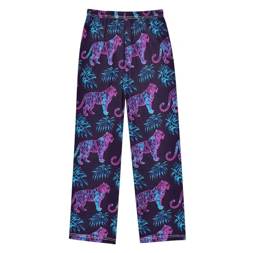 Pajama Pants Sleep Pants Soft Elastic Waist Pajama Lounge Pants Neon Tiger Jungle for 6-14 Years Old2