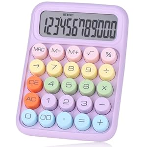 Mechanical Pushbutton Calculator,12 Digit Large LCD Display,Big Buttons Easy to Press,Colorful Candy Calculator,Automatic Sleep,with Battery.for Office,School, Home. (Purple)