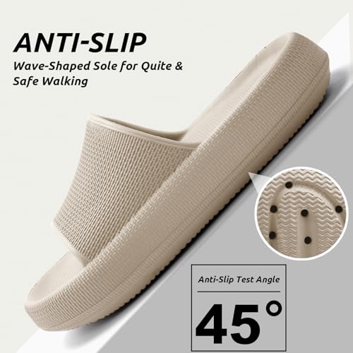 BAXIWUY Badelatschen Damen Badeschuhe Herren Schlappen Badeschlappe Cozislides Original Slippers Rutschfest Hausschuhe Sommer Pantoletten Wolkenschuhe Flip Flops Indoor/Outdoor，Khaki，35-36 EU 4