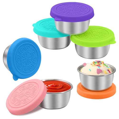 LIEMAND 6x1.6 oz Salad Dressing Container to Go Leakproof Reusable Stainless Steel Small Container with Lid Sauce Containers for Lunch box Picnics Travel Office and Meal Prep