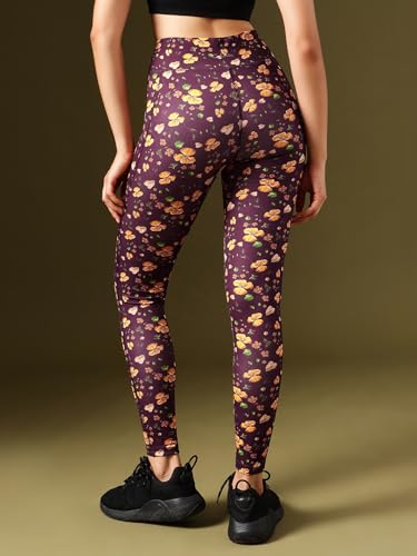 Image of Clovia Women's High Rise High-Rise Floral Print Active Regular Fit Tights With Side Pocket