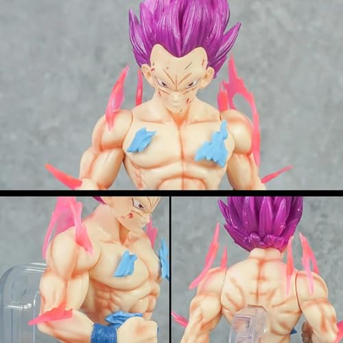 Image of Dragon Ball Super Saiyan Vegeta Action Figure Toy, Violet Hair, Battle Damaged Style, with Display Stand (Height 20 Cm)