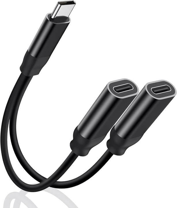 Dual USB C Headphone and Charger Adapter, 2-in-1 Type C Audio Adapter with Fast Charging, USB TYPE C Splitter Dongle Cable Cord for iPhone 15 Series, Galaxy S22/21/20, All Android series?Black?…