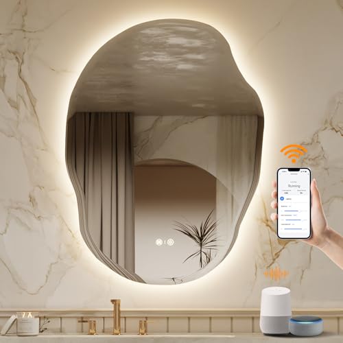 ENZE LED Backlit Cloud Mirror Bathroom,24''x 32'' Mirror with Anti-Fog,Stepless Dimmable Lights,3 Color Modes,Shatter-Proof Tempered Glass,Waterproof,Touch Sensor &APP&Voice Control (Alexa/Google)
