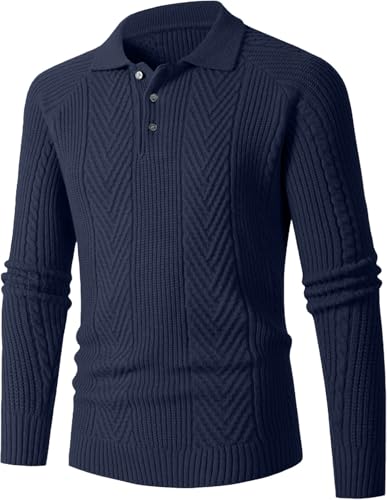 Textured Sweater Men Long Sleeve Lapel Button up Sweater Winter Warm Casual Basic Sweaters2