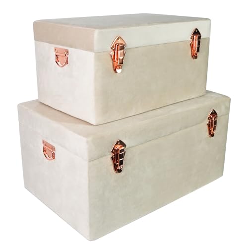 DreamsEden Large Velvet-covered Storage Box, Decorative Wooden Chest with Hinged