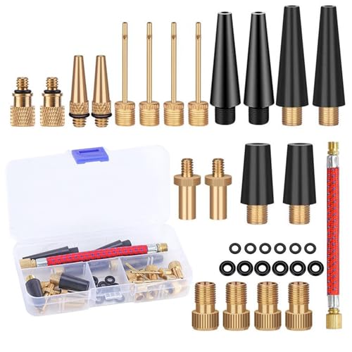 zoerbufan 33 Piezas Adaptador Valvula Bicicleta, Bike Valve Adapter DV/AV/SV con Caja de Almacenamiento, Aguja Inflar Balones, Bicycle Pump Adapter Set para Compresores, Bomba de Aire