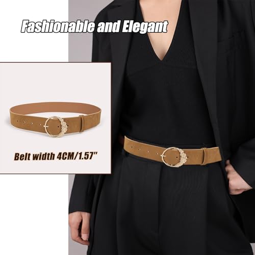 Camel Suede Belt Women Gold Buckle, Elegant Luxury Wide Belts for Women Jeans, Dress, Suit, Autumn And Winter Sweater, Coat3