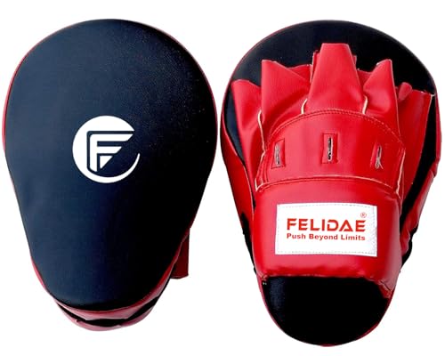 Image of FELIDAE Focus Pads for Boxing & MMA Training | Curved Punch Mitts for Kickboxing, Muay Thai & Martial Arts | Durable PU Leather Hand Target Pads for Punch Accuracy & Speed | Red Black (RED /Black)