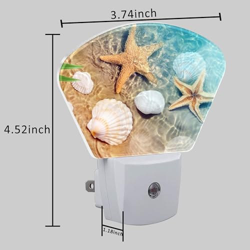 Image of Starfish and Seashell Night Light for Kids, Beach in Sea Water LED Night Light Plug into Wall with Dusk to Dawn Sensor for Girls Boys Women Men Room, Hallway, Kitchen, Bathroom, Stairs Decor