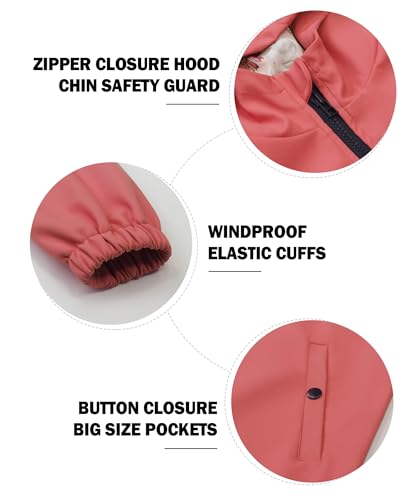 Image of SOLOCOTE Kids Rain Jacket Hooded Lined Rubber RainCoats for Girls Boys Waterproof Windproof Size 5-14Y