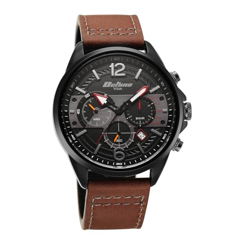 Image of Titan Octane Cred Analog with Black Dial Brown Leather Strap Watch for Men - 90238KL03