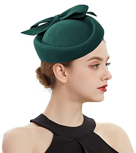 Oridoor Women Vintage 100% Wool Felt Flowers Bucket Cloche Bowler Hat Church Wedding Dress Fascinator Hat Winter Felt Fedoras (003B Green, One Size) #TOP1