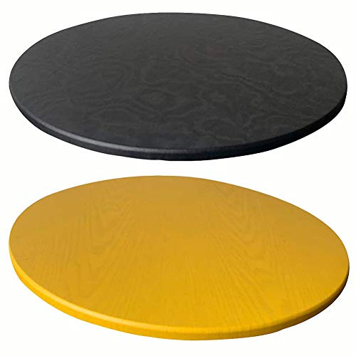 KYJSW 2 Nappe Ronde Imperméable, Ajustée Antidérapante Nappe à Bords élastiques, Convient Aux Tables Rondes d'un Diamètre De 60 Cm à 130 Cm (Noir+Jaune,60cm/23in) Cover