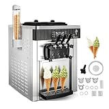 Furvveerr Kommerzielle Eismaschine, 20–28 L/h 2200 W, Kommerzielle Softeismaschine, Gewerbliche Eiscrememaschine mit 3 Aromen & 2 x 6L & LED-Panel, für Restaurant, Café (8218T)