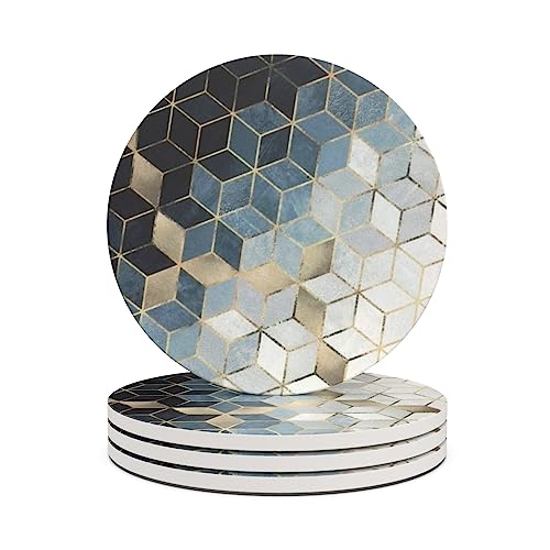 HAOCOO - Sottobicchieri Rotondi in Pietra Assorbente con Base in Sughero e Pietra Ceramica, 4 Pezzi, per Tazze e Tazze (Cubo, 4 Pezzi)