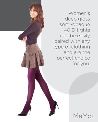 Image of MeMoi Deep Gloss Semi Opaque Tights, Comfortable and Lightweight Control Top Tights, 40 Denier - Sizes S-L