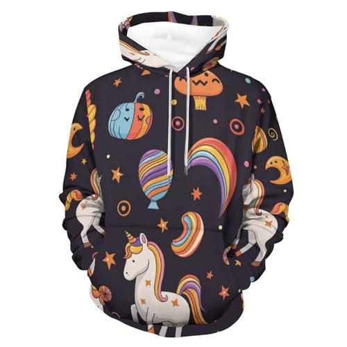 Sweat licorne lune citrouille contre le froid automnal pull à capuche confortable taille S
