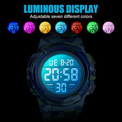 Jianxiang Kids Digital Watch Sport Outdoor Multifunctional Chronograph Led 50 M Waterproof Alarm Calendar Analog Watches For Children For 5-15 Year Old Boys Girls Wristwatch (Light Armyblue) #TOP6