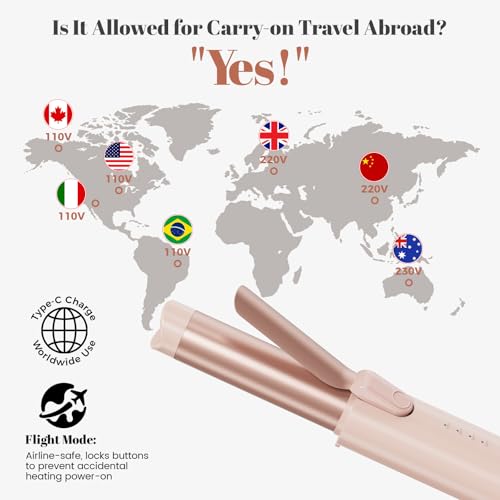 CARESKY® Cordless Curling Iron Brush, Portable Travel Curling Iron with Safety Lock, Rechargeable Heated Round Brush with 200 Million Negative Ions, 1 1/5 inch Battery Hair Curler Brushfor Styles