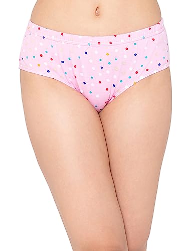 Image of Clovia Women's Cotton Mid Waist Dot Print Hipster Panty with Inner Elastic in Pink