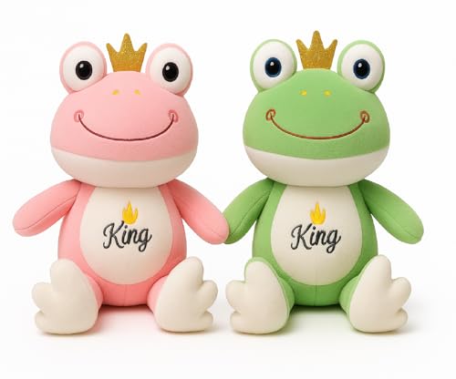 Image of Little Swag Cute Set of 2 King Frog Plush Toy, Animal with Crown Soft Stuffed Teddy Bear for Girls, Boys, Kids, Birthday, Nursery, Room Decor - 25 cm