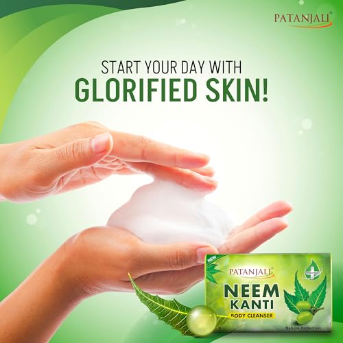Image of Patanjali Neem Kanti Herbal Body Cleanser Soap for Men and Women (150g, Pack of 8), Moisturizing & Deep Cleansing, Natural Neem Soap for Dry Skin